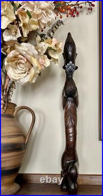 Vintage 22 Hand-Carved Balinese Wood Sculpture Statue Of Bali Woman withBird