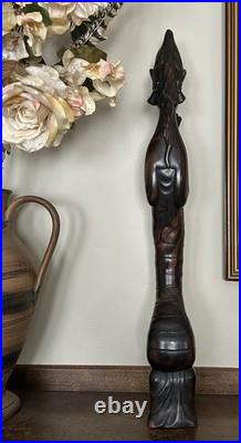 Vintage 22 Hand-Carved Balinese Wood Sculpture Statue Of Bali Woman withBird