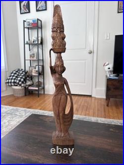 Vintage 23 Indonesian Bali Statue Woman Carved Wood Sculpture Amazing condition