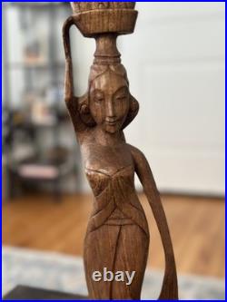 Vintage 23 Indonesian Bali Statue Woman Carved Wood Sculpture Amazing condition