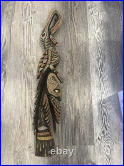 Vintage 24 Hand Carved Papua New Guinea Wooden Bird Figure Sculpture 1991