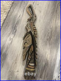 Vintage 24 Hand Carved Papua New Guinea Wooden Bird Figure Sculpture 1991