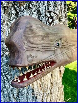 Vintage 24 Nautical Whale/Fish Trade Sign Wood Cedar Carving