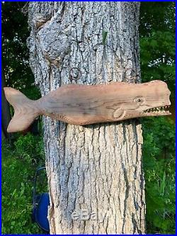 Vintage 24 Nautical Whale/Fish Trade Sign Wood Cedar Carving