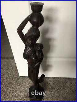 Vintage 24 Tall Indonesian Bali Statue of a Woman W Baby Carved Wood Sculpture