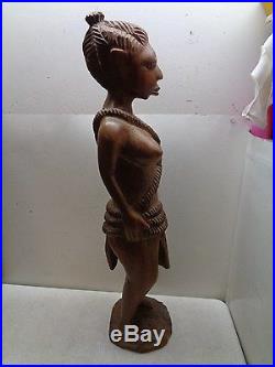 Vintage 26 African Carved Wood Tribal Woman Figure Statue Sculpture Floor Art