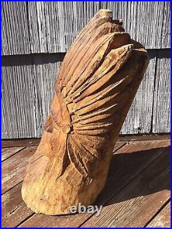 Vintage 26 Carved Wooden Indian Bust Sculpture, Native American Folk Art Statue