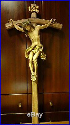 Vintage 28 Catholic Wood Carving Wall Crucifix Cross Jesus Christ Statue