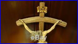 Vintage 28 Catholic Wood Carving Wall Crucifix Cross Jesus Christ Statue