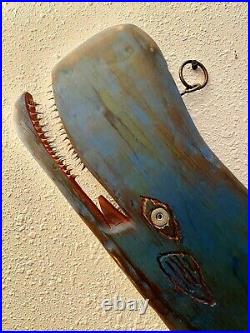 Vintage 28 Nautical Killer Whale Fish Sign Wood Cedar Carving Bait Shop Cabin