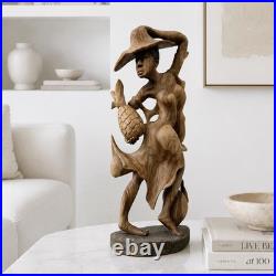 Vintage 29 Signed by Artist Monkey Pod Wood Sculpture Caribbean Folk Art