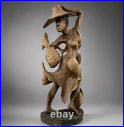 Vintage 29 Signed by Artist Monkey Pod Wood Sculpture Caribbean Folk Art