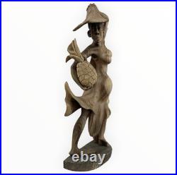 Vintage 29 Signed by Artist Monkey Pod Wood Sculpture Caribbean Folk Art