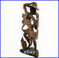 Vintage 29 Signed by Artist Monkey Pod Wood Sculpture Caribbean Folk Art