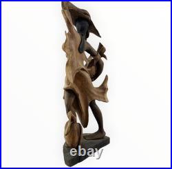 Vintage 29 Signed by Artist Monkey Pod Wood Sculpture Caribbean Folk Art