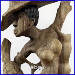 Vintage 29 Signed by Artist Monkey Pod Wood Sculpture Caribbean Folk Art
