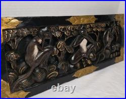 Vintage 3 Wise Monkeys Wood Carving Motif Wall Plaque With Gold Accents