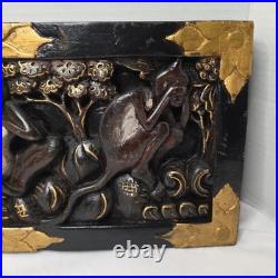 Vintage 3 Wise Monkeys Wood Carving Motif Wall Plaque With Gold Accents
