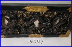 Vintage 3 Wise Monkeys Wood Carving Motif Wall Plaque With Gold Accents