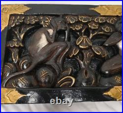 Vintage 3 Wise Monkeys Wood Carving Motif Wall Plaque With Gold Accents