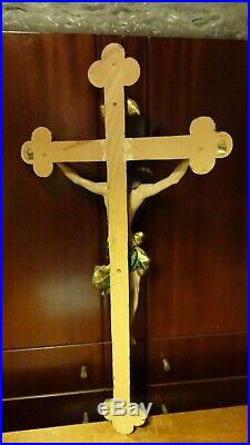 Vintage 30 Catholic Wood Carving Wall Crucifix Cross Jesus Christ Statue