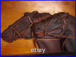 Vintage 3d Carved Wood Harness Racing Horse Art Picture Frame 15.25 X 10.75