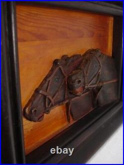 Vintage 3d Carved Wood Harness Racing Horse Art Picture Frame 15.25 X 10.75