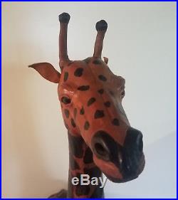 Vintage 42 Tall Leather Jungle Safari Giraffe Statue Sculpture Figurine