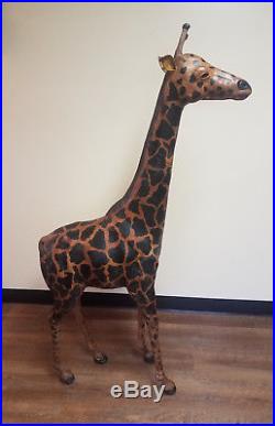 Vintage 42 Tall Leather Jungle Safari Giraffe Statue Sculpture Figurine