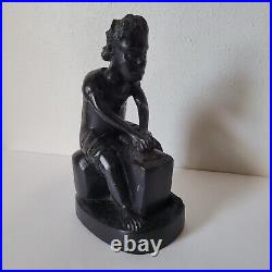 Vintage 50s Ondua Bernard Ebony Wood Sculpture Signed Dated Mam Working