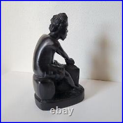 Vintage 50s Ondua Bernard Ebony Wood Sculpture Signed Dated Mam Working