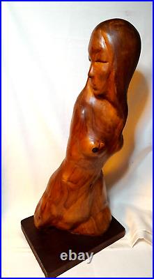 Vintage 60's Large Hand Carved 24 x 8 Woman Figurine Solid Wood Sculpture Teak