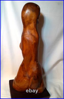 Vintage 60's Large Hand Carved 24 x 8 Woman Figurine Solid Wood Sculpture Teak