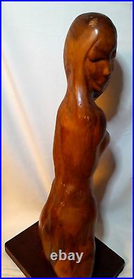 Vintage 60's Large Hand Carved 24 x 8 Woman Figurine Solid Wood Sculpture Teak