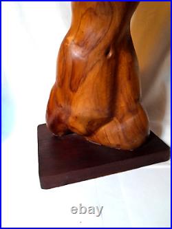 Vintage 60's Large Hand Carved 24 x 8 Woman Figurine Solid Wood Sculpture Teak