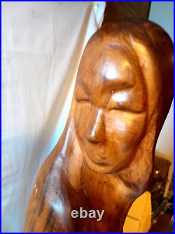 Vintage 60's Large Hand Carved 24 x 8 Woman Figurine Solid Wood Sculpture Teak