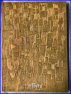 Vintage 60s Carved Abstract Sculptural Wood Panel Mid Century Modern Deyoe