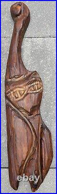 Vintage 60s Wood Carving Cryptomeria Cat Wall Hanging Mid Century Kitsch Witco