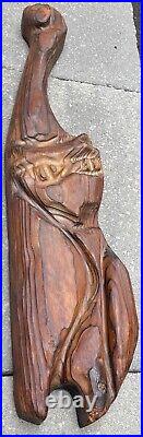 Vintage 60s Wood Carving Cryptomeria Cat Wall Hanging Mid Century Kitsch Witco
