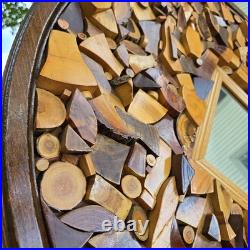 Vintage 70's Large Wood Sculpture Wall Hanging Art Mirror By Chester Moyer 28x28