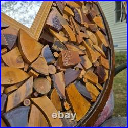 Vintage 70's Large Wood Sculpture Wall Hanging Art Mirror By Chester Moyer 28x28
