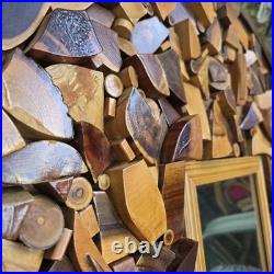 Vintage 70's Large Wood Sculpture Wall Hanging Art Mirror By Chester Moyer 28x28