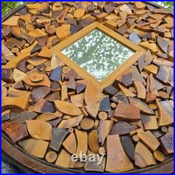 Vintage 70's Large Wood Sculpture Wall Hanging Art Mirror By Chester Moyer 28x28