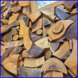 Vintage 70's Large Wood Sculpture Wall Hanging Art Mirror By Chester Moyer 28x28