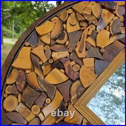 Vintage 70's Large Wood Sculpture Wall Hanging Art Mirror By Chester Moyer 28x28