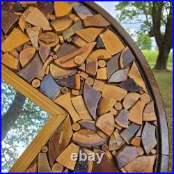 Vintage 70's Large Wood Sculpture Wall Hanging Art Mirror By Chester Moyer 28x28