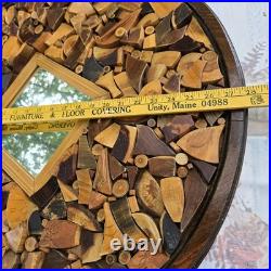 Vintage 70's Large Wood Sculpture Wall Hanging Art Mirror By Chester Moyer 28x28