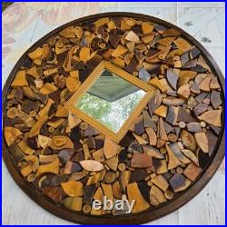 Vintage 70's Large Wood Sculpture Wall Hanging Art Mirror By Chester Moyer 28x28