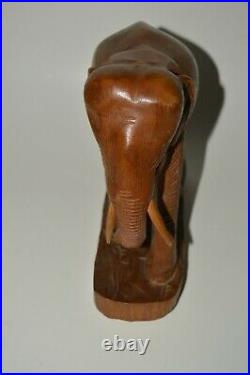 Vintage 70s Hand Carved Elephant Wooden Dark Wood Sculpture Figurine Statue 10