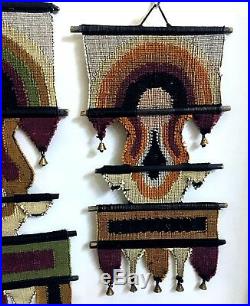 Vintage 70s Macrame Yarn Art Woven Wall Hang Sculpture Don Freedman Set of 2